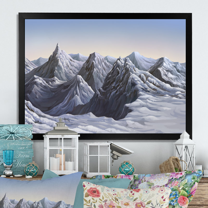 «White Winter Snow Mountain», peinture sur toile, Cadre d'angle fermé noir, H 8 po x l 12 po x P 1 po