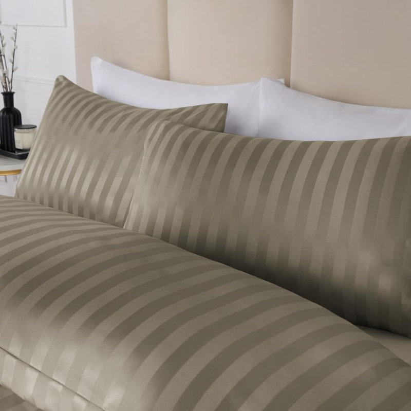 Microfiber Striped Duvet Cover Set with Pillowcases, Beige, King Duvet Cover Set + 2 Pillowcases