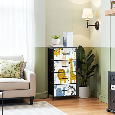 4 Drawer Dresser for Bedroom, Narrow Chest of Drawers, Wooden Top and Study Iron Frame 18"x37.5"-(WxH)