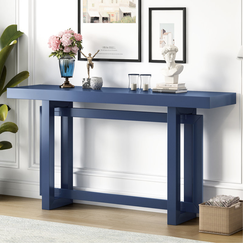 Console de couloir bleu marine American Design - texture béton, bois massif +, support de 150 lb, chargement latéral facile à assembler, installation simple