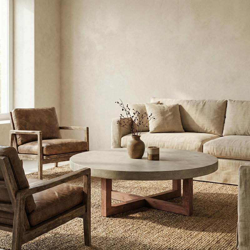 Solid Wood Coffee Table with Concrete-Look Finish