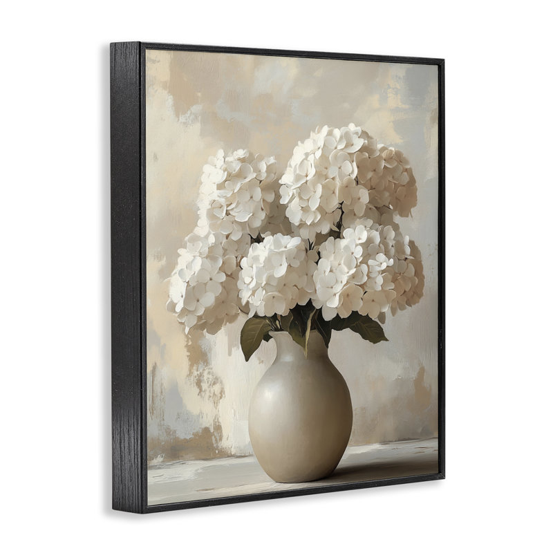 Vase d'hortensias en fleurs, estampe numérique, design par LSR Design Studio, Midnight Black Giclee Framed, 20 x 16
