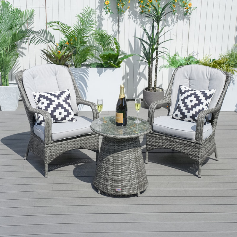 2 - Person Patio Dining Set with Round Table , Cushions Included