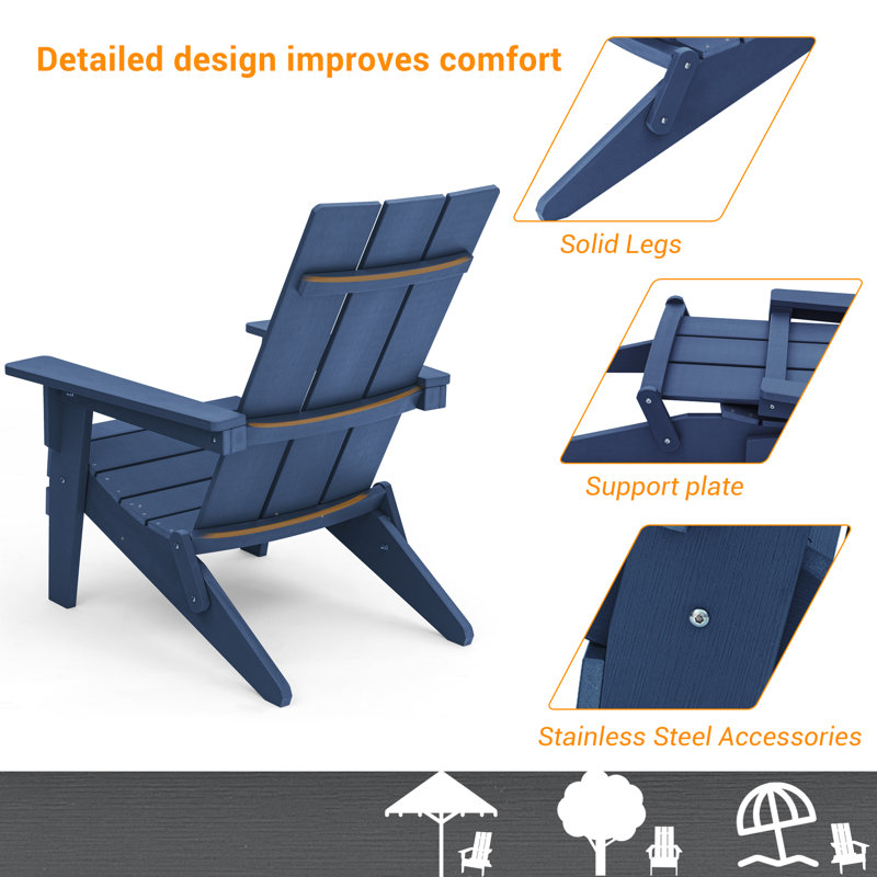 Chaise Adirondack pliante 4 pièces Atiah, Bleu marine