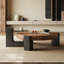 Ensemble 2 pièces table basse et table de bout en bois moderne avec plateau en verre à thé, pieds géométriques