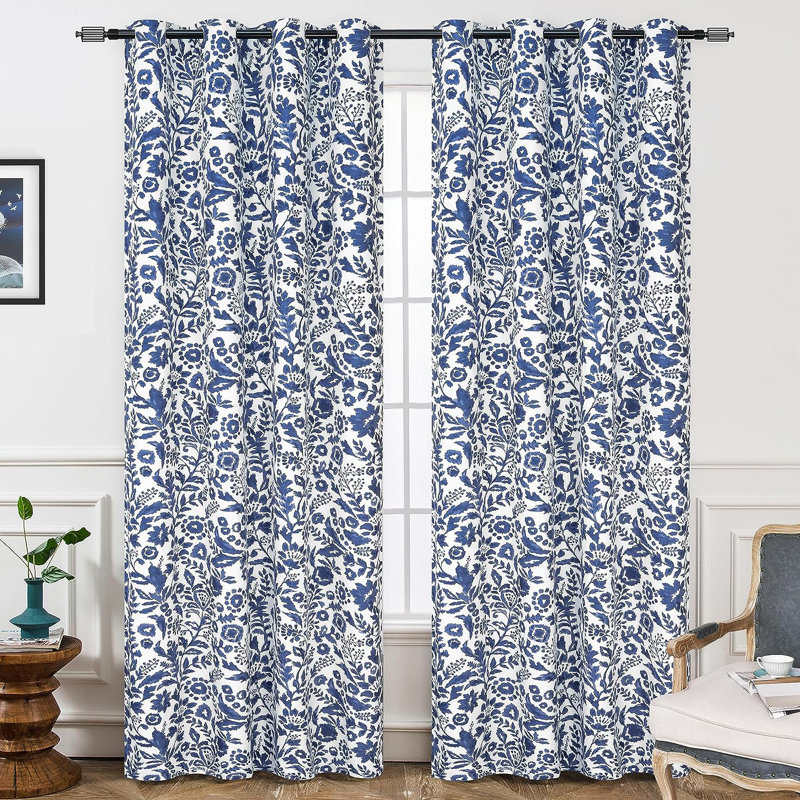 Adalen Floral Watercolor Double Layers Blackout Room Darkening Lined Thermal Insulated Energy Saving Window Curtains 2 Panels