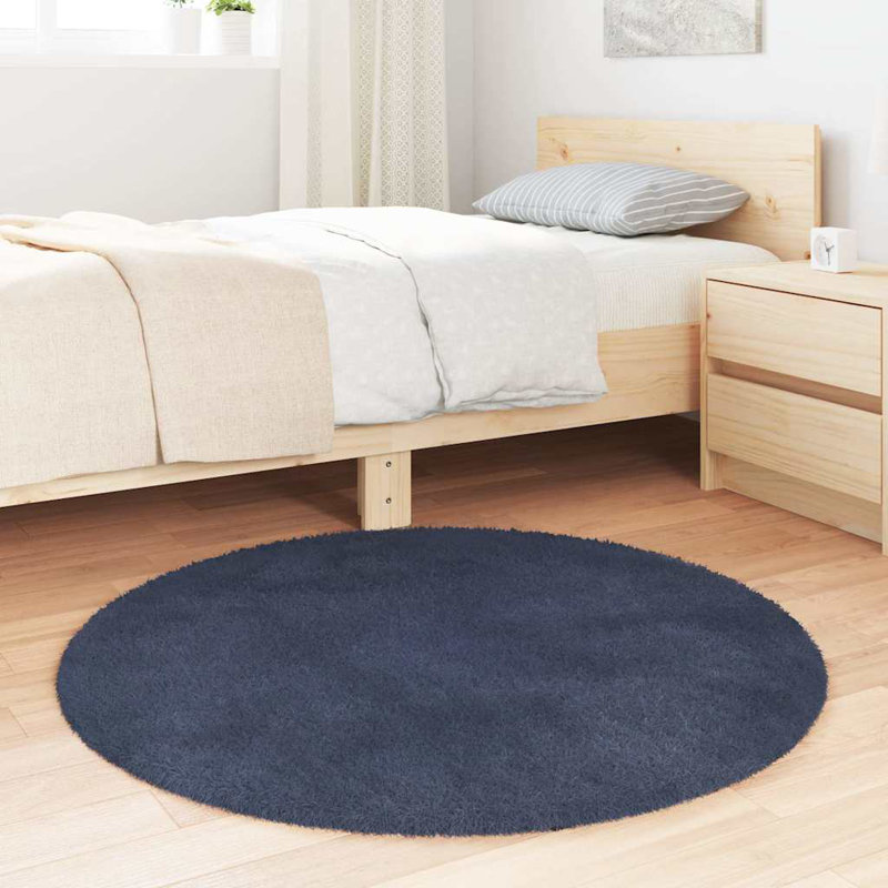 Shaggy Rug High Pile NAVARRA Navy Polyester, Round 100cm