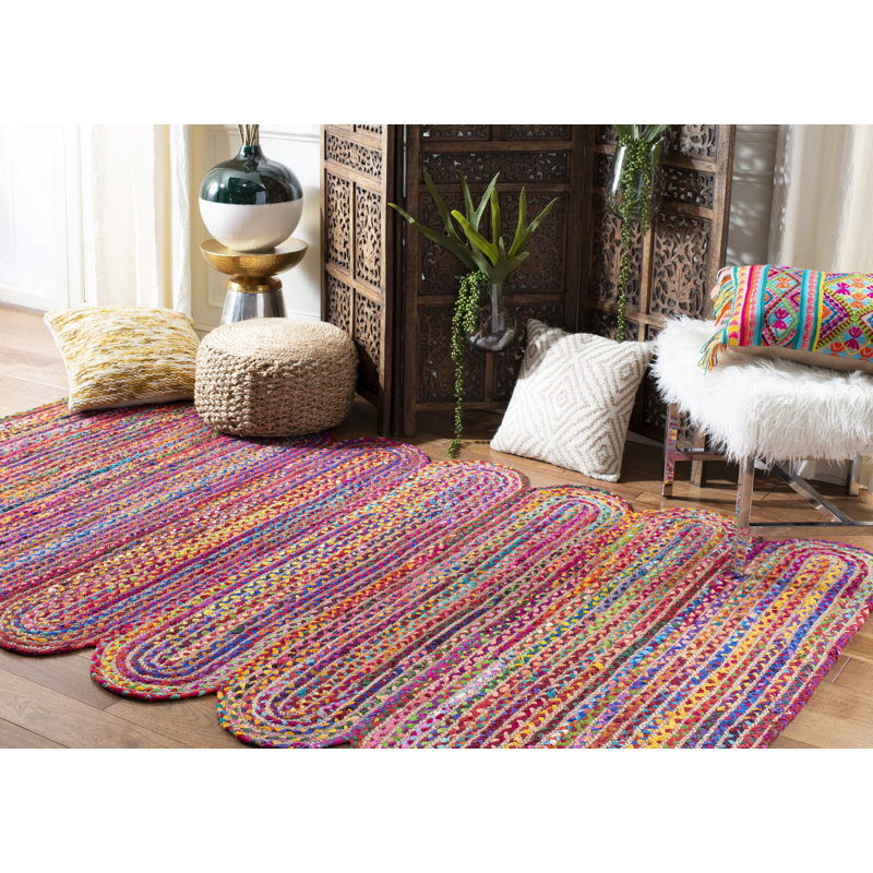 Tapis en jute de coton tissé à la main Abhay, Rectangle 5 pi x 8 pi