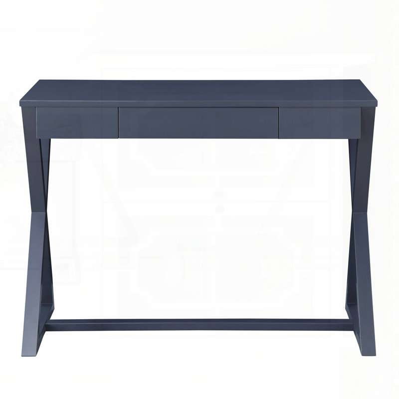Console gris anthracite avec base en bois en forme de X