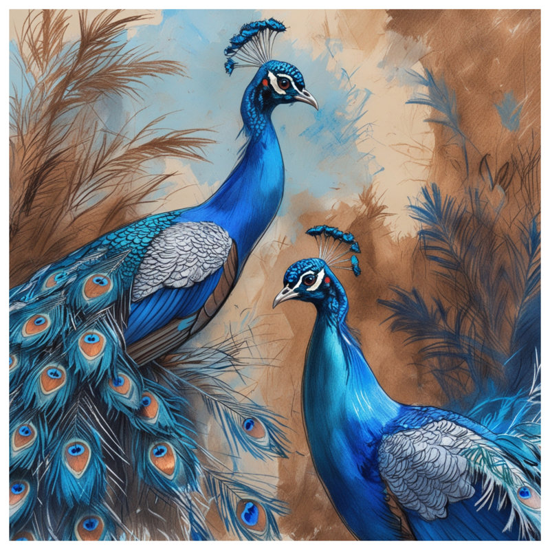 «Blue Peacock Illustration», toile tendue dans de nombreuses tailles, 20 x 30 pouces