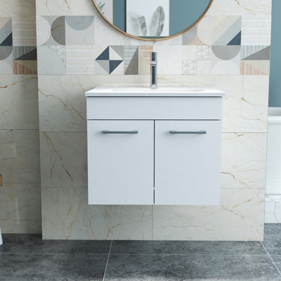 Ensemble de meuble-lavabo mural moderne en MDF blanc brillant