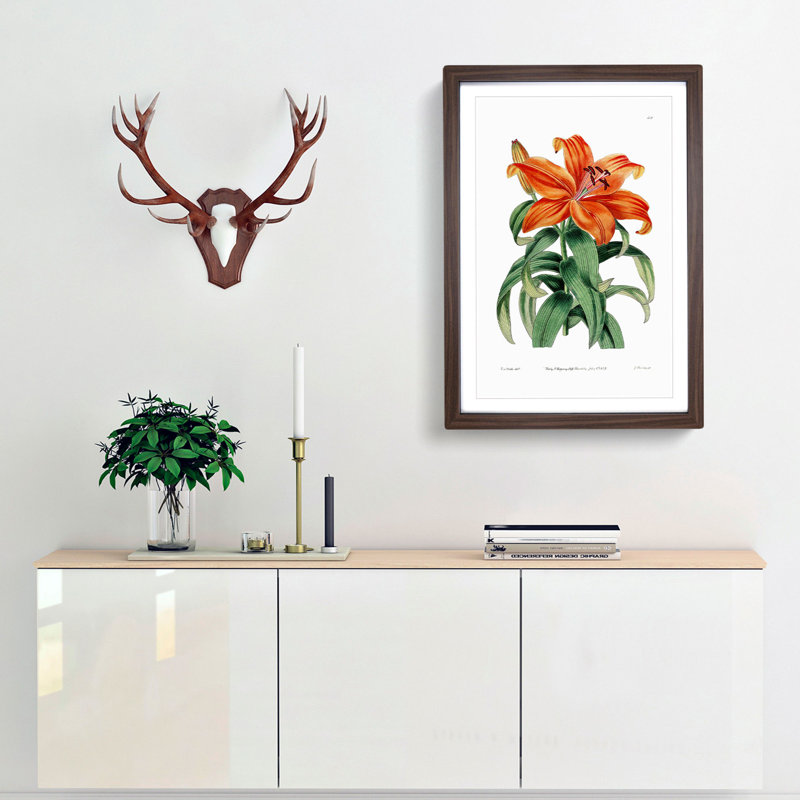 Orange Lily Flowers - Picture Frame Painting Print, 36cm H x 27cm W x 2cm D, Walnut Framed