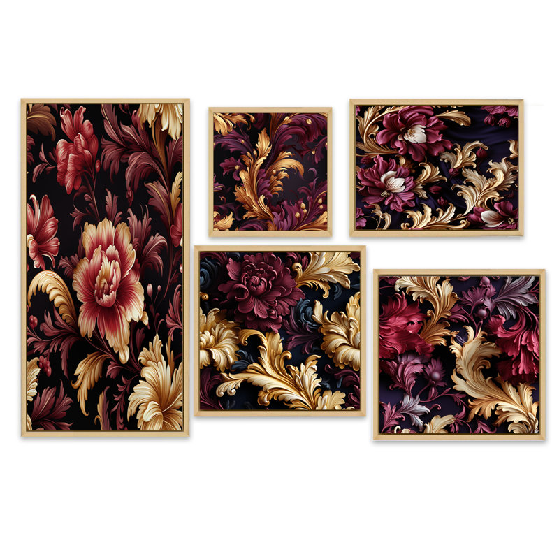 Gainsborough - Ensemble de 5 reproductions d'art sur toile damassées, Cadre flottant brun