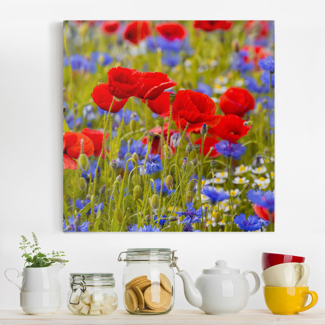 Leinwandbild Sommerwiese Mit Mohn Und Kornblumen