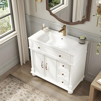 Meuble-lavabo 36 po avec lavabo en céramique, portes et tiroirs à fermeture en douceur et tablettes réglables