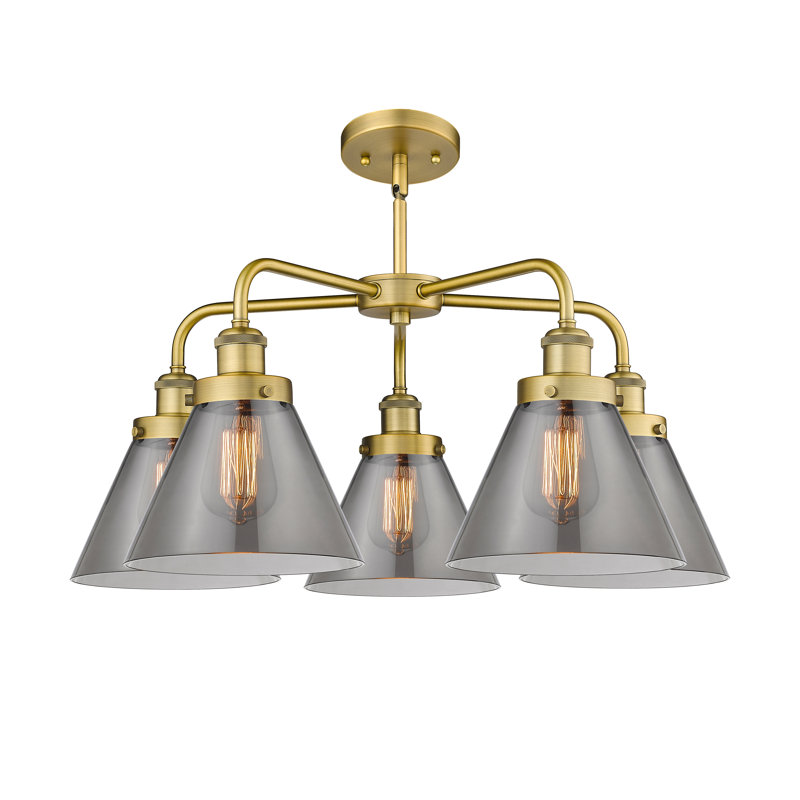 Lustre suspendu 5 lumières Cone, Plaqué couleur fumée, Laiton brossé