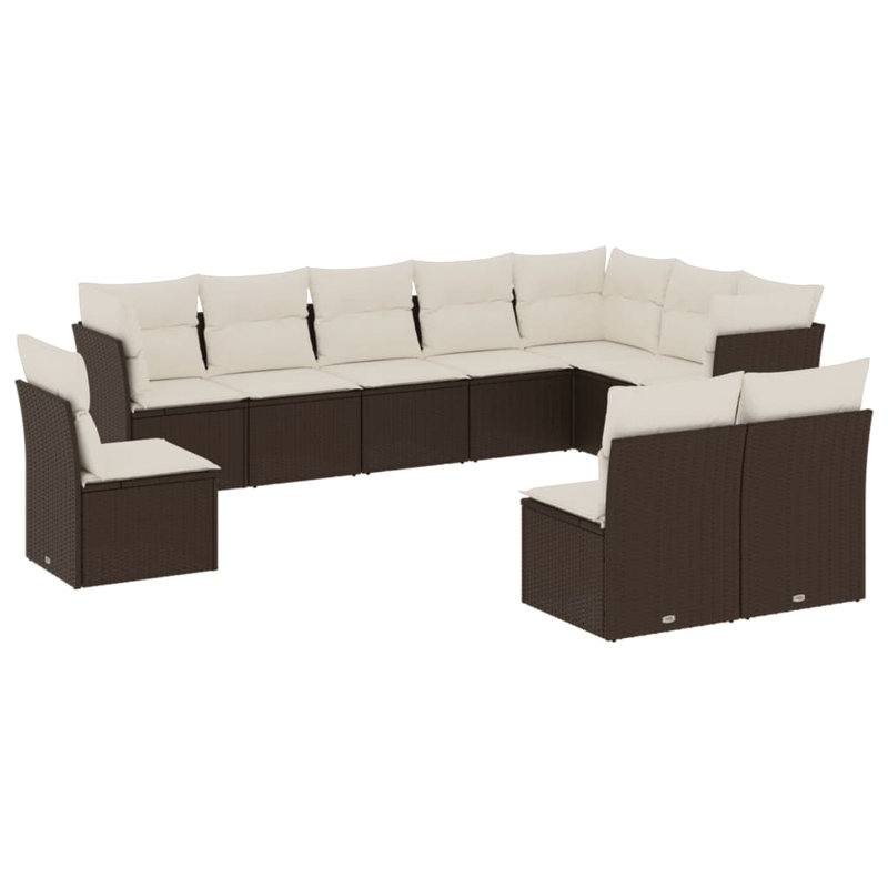 Grand canapé modulaire en rotin PE Vidaxl, Coussin blanc / cadre brun