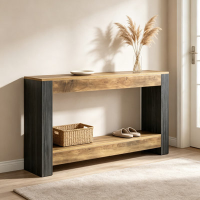 Farmhouse Console Table for Entryway, Rustic Wood Sofa Table Behind Couch, Long Narrow Entry Table with Storage Shelf for Living Room, Hallway, Foyer, Two-Tone Finish