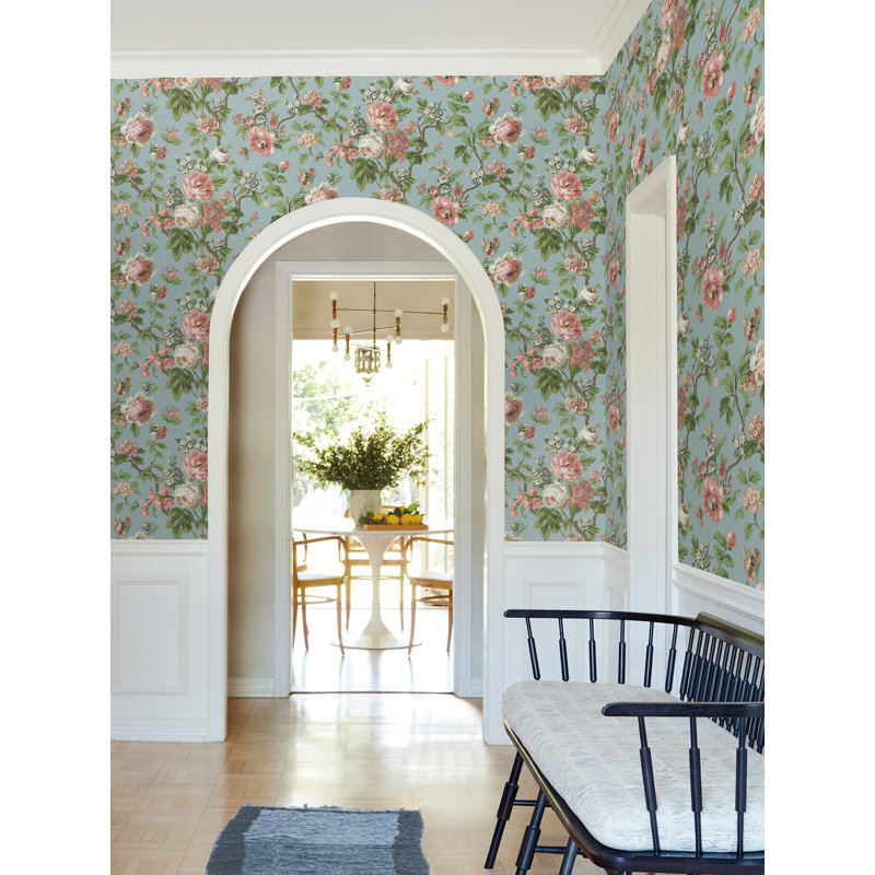 Papier peint floral bleu Beatrix, Blue