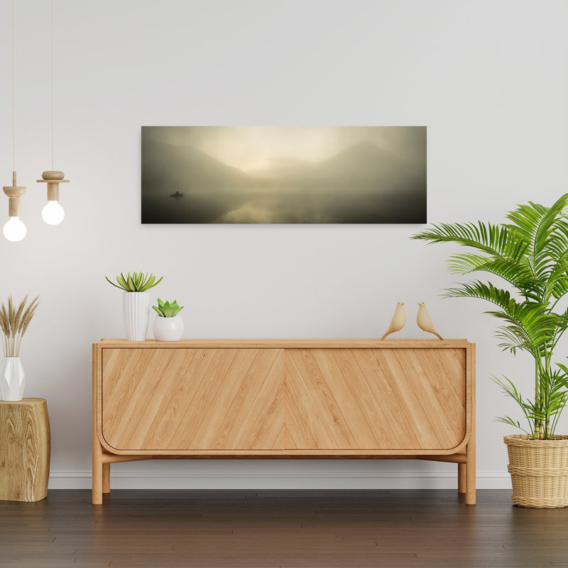 «Misty Lake Solitude Peaceful Serene Tranquil Landscape Mountain», art mural, H 36 po x l 12 po