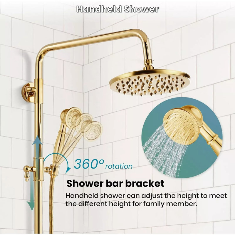 Ensemble de robinet de douche 8 po Exposed, Or