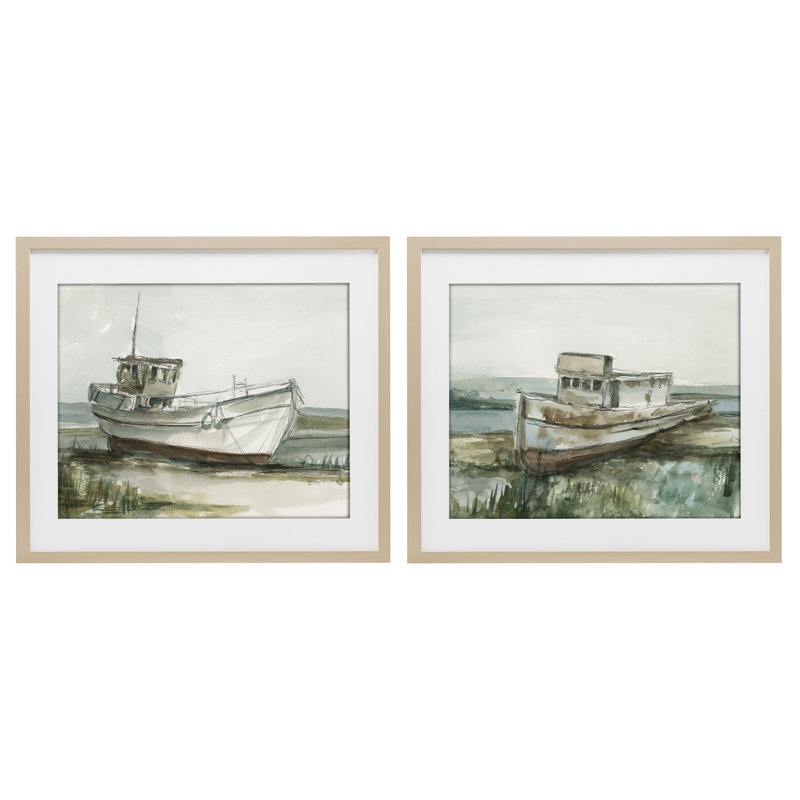 Abandonné, bateaux de pêche, ensemble de 2 reproductions encadrées sous verre, par Ethan Harper, H 13 po x l 16 po