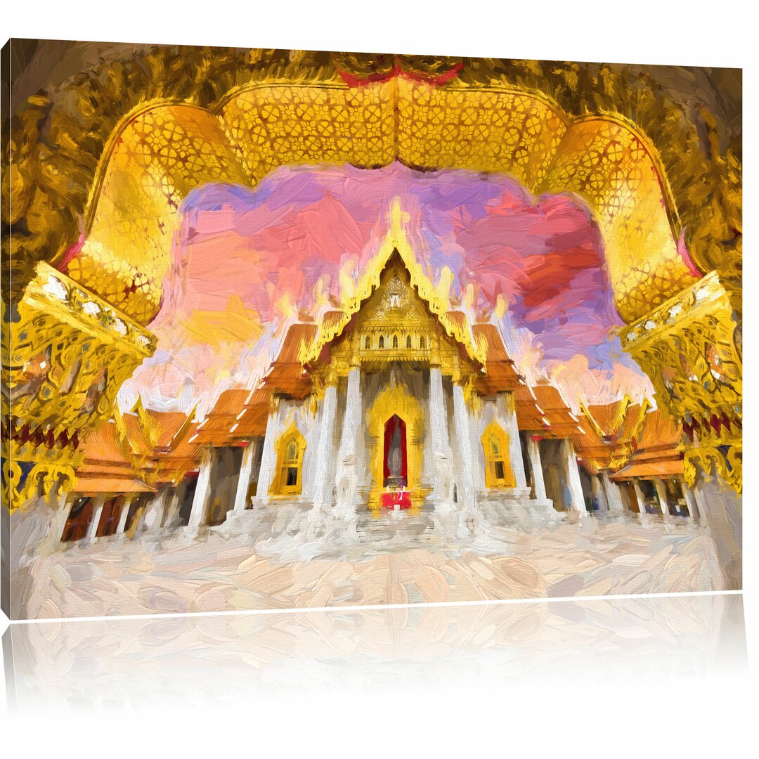 Leinwandbild "Marmortempel von Bangkok", Grafikdruck