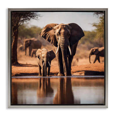 «Elephant & Calf At Waterhole», art mural encadré par Noah Bay
