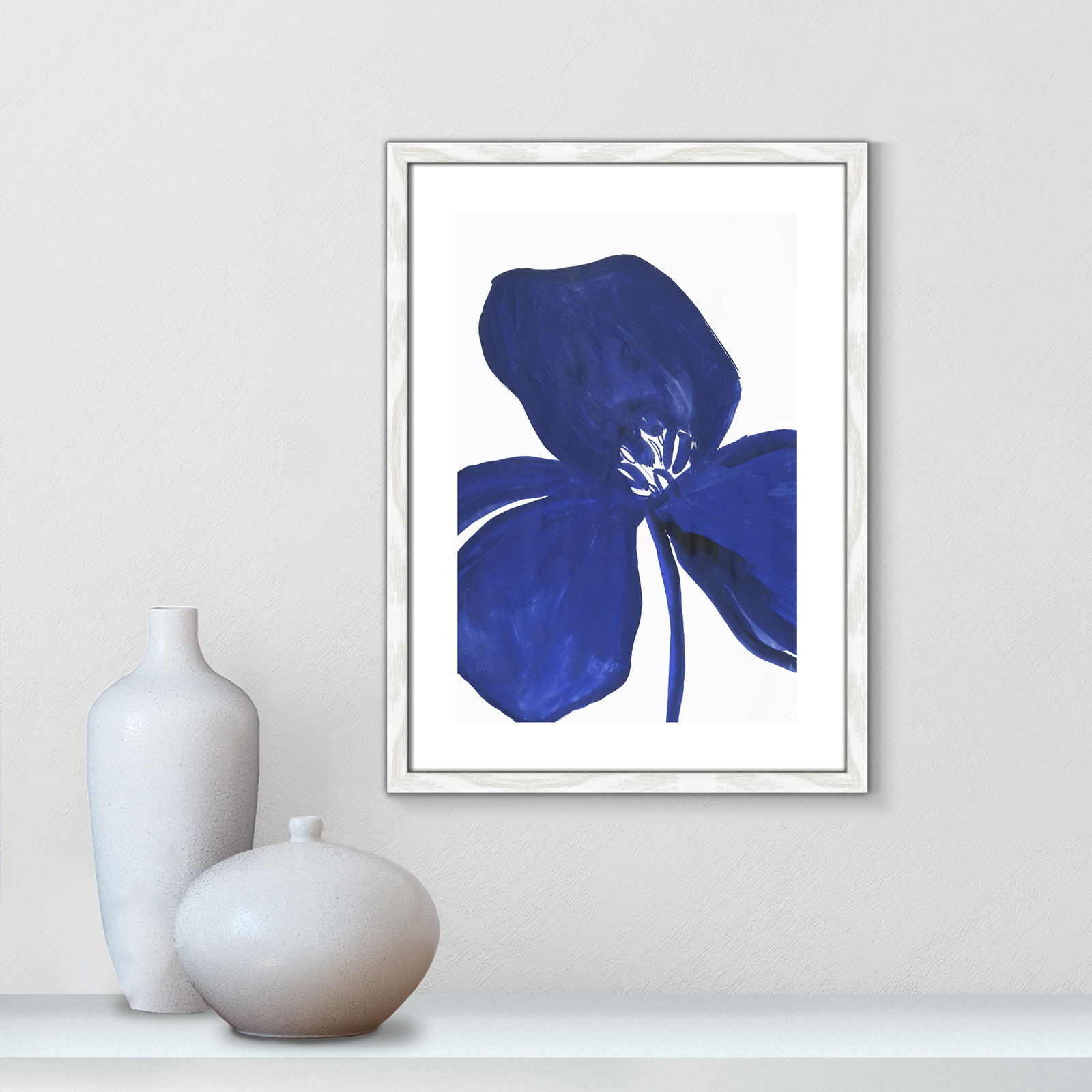 Indigo Petal II - Picture Frame Print on Paper, White Framed Paper, 23" H x 17" W x 0.75" D