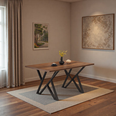 Indoor Dining Table With Metal Legs,Walnut