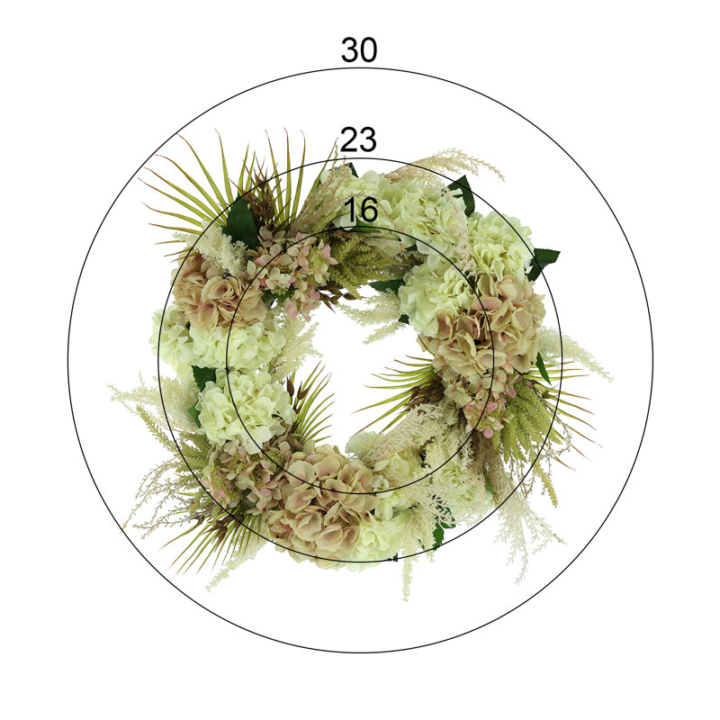 23" Spring Wreath with Hydrangeas, Pampas and Astilbe