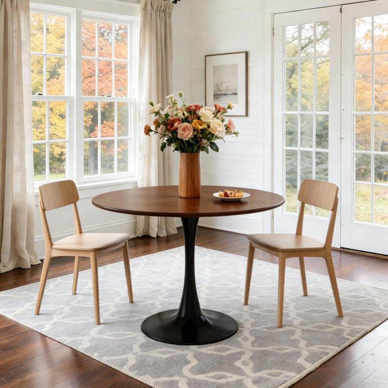 35'' /24 '' Modern Dining Table，Mdf Top And Steel Base Tulip Round Kitchen Table, 29.2" H x 31.6" L x 31.6" W, Antique Bronze