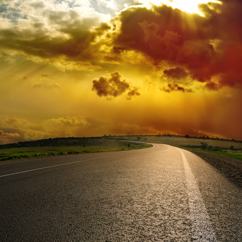 Sunset Over Asphalt Road by Mycola - Wrapped Canvas Print, 30cm H x 30cm W x 3.8cm D