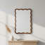Rectangle Wood Frame Decorative Mirror with Irregular Lines, Natural Finish, Versatile Wall Mount for Bedroom Bathroom Living Room Entryway.-129673805