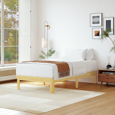 12" Solid Wood Platform Bed, Heavy Duty Metal Leg Support To 1500Lbs, Natural Bamboo Material, Easy Assembly