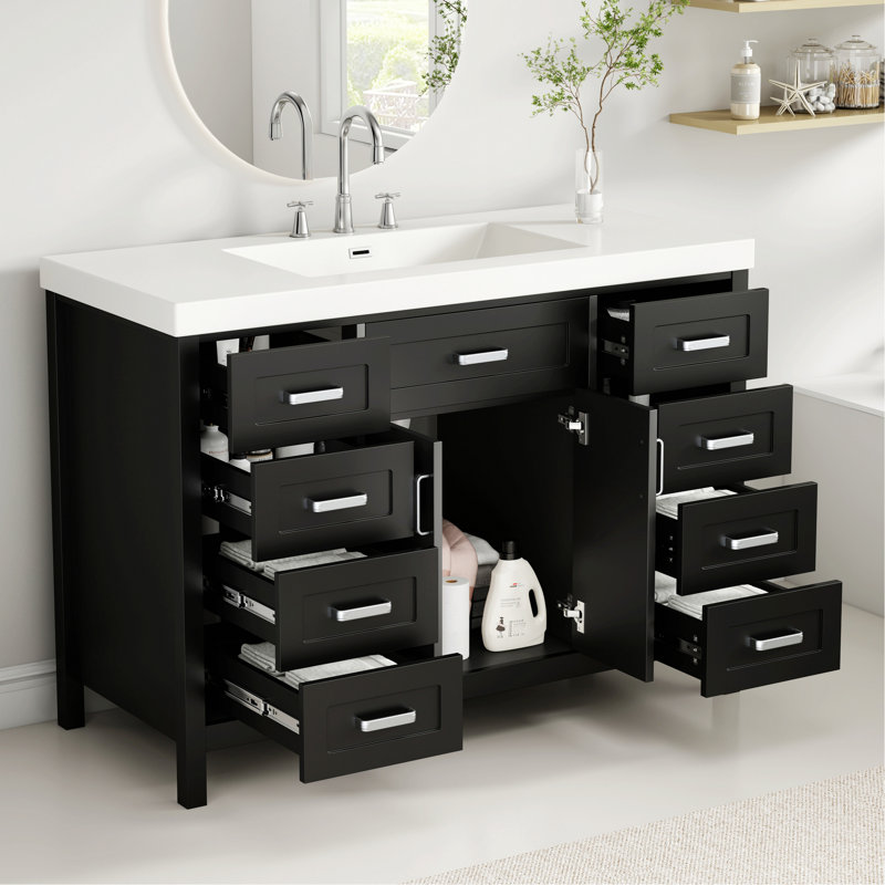 Meuble-lavabo avec lavabo, 2 portes et 8 tiroirs, Black