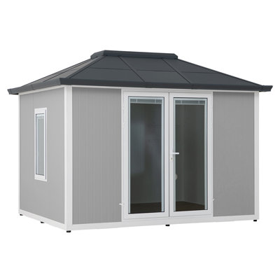 Sunjoy Outdoor Beyond shed, 10'x12.6' She Shed,Backyard Office, Multipurpose Outdoor Room, Gazebos, Home Gym with Floor, 2 Windows and Lockable Doors