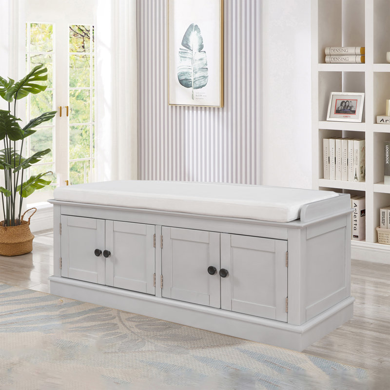43" Wide Shoe Storage Bench With Cushion Entryway Bench Storage Bench, Grey