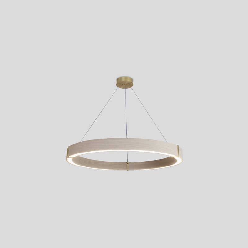 Luminaire suspendu à DEL 60 po Redeo, Laiton brossé, 2700 K, Chêne blanc délavé