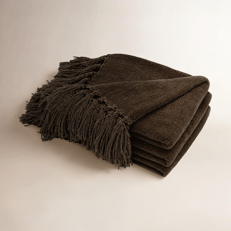 Jeté en chenille douce, L 80 po x l 60 po, Brun foncé