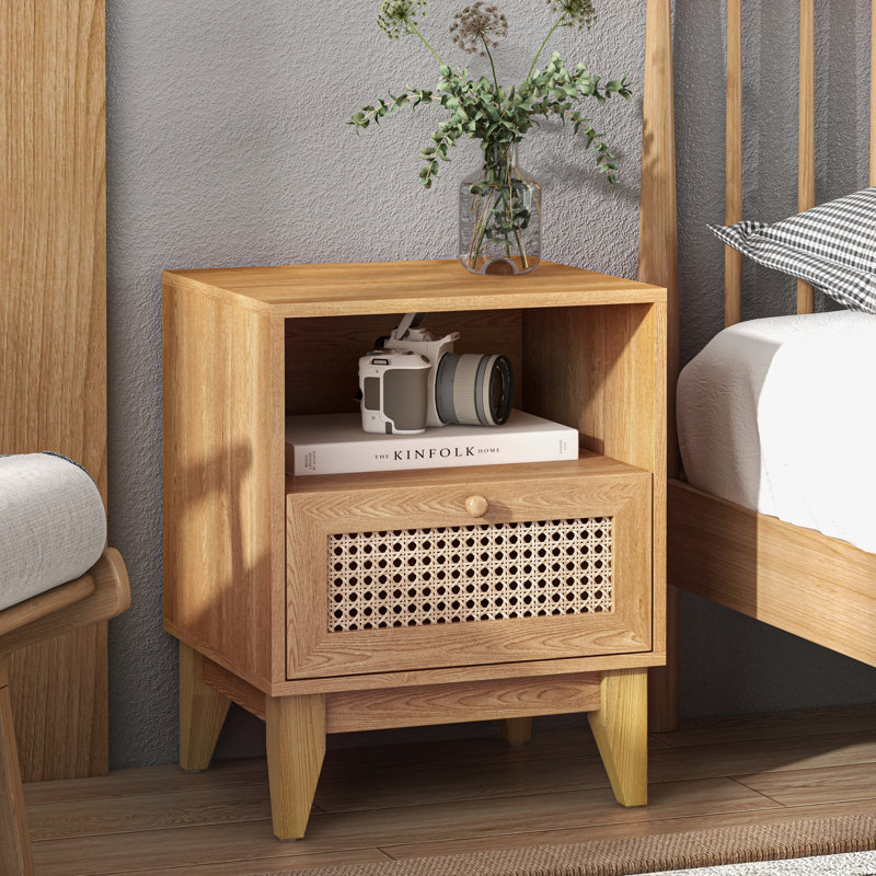 Kunkle Wood Rattan Nightstand, Individual