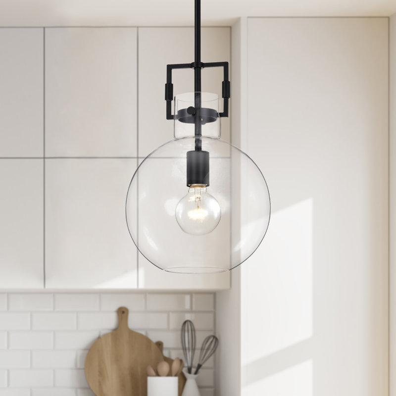 60-watt 1-light 10 In. Globe Shaped Clear Glass Pendant Light, Matte Black