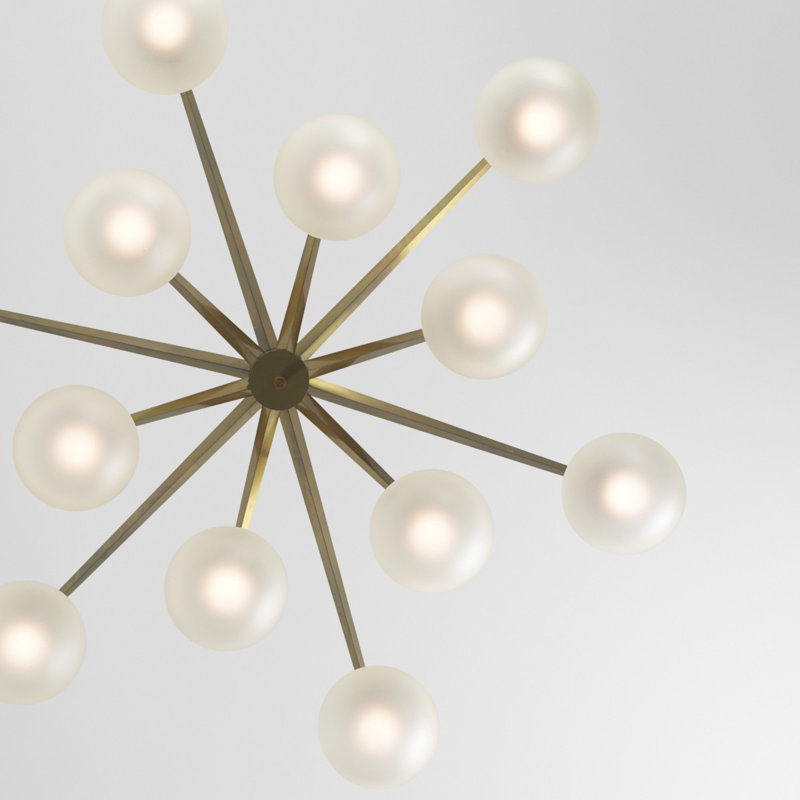 Lustre linéaire moderne à intensité variable Spoutnik, Laiton brossé, Givré, 78" Dia x 40" Height