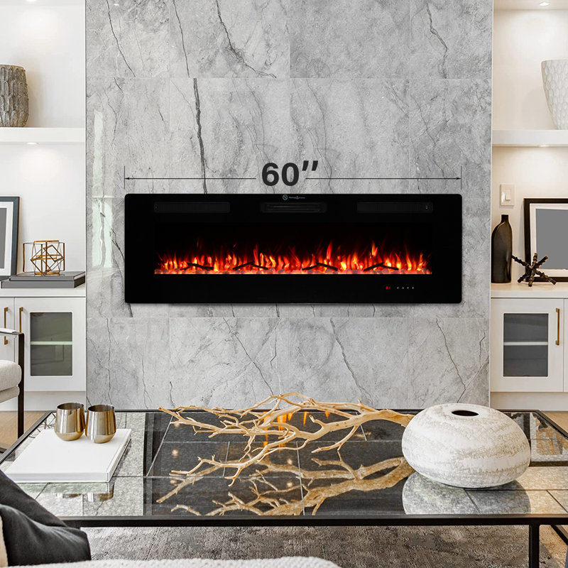Alama Recessed or Wall Mounted Electric Fireplace Heater, Touch Screen & Remote Control, 10 Flame Colors, 8H Timer, 700W/1400W