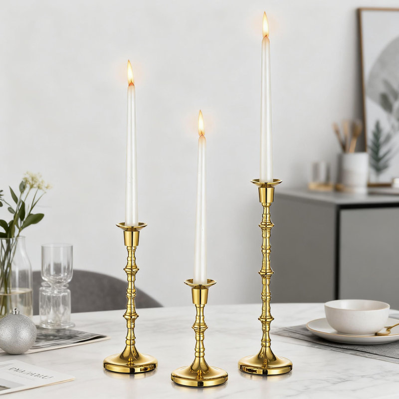 Ensemble de 3 porte-bougies Elegant Taper, Doré