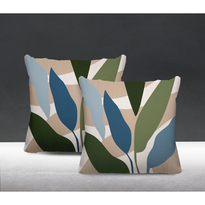 Jeté carré en polyester / mélange de polyester intérieur / extérieur, Bleu/beige, L 15 po x H 15 po