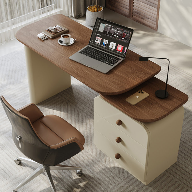Nut-brown Rectangular Solid + Manufactured Wood  desk, Right Hand Return
