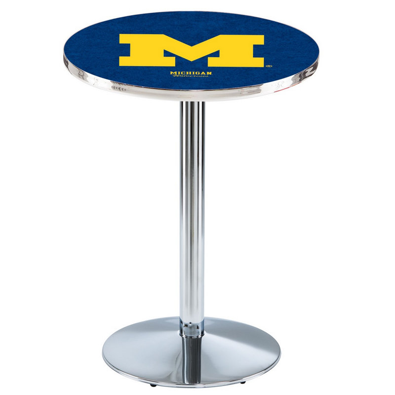 Round Metal Base Dining Table, University of Michigan, Chrome