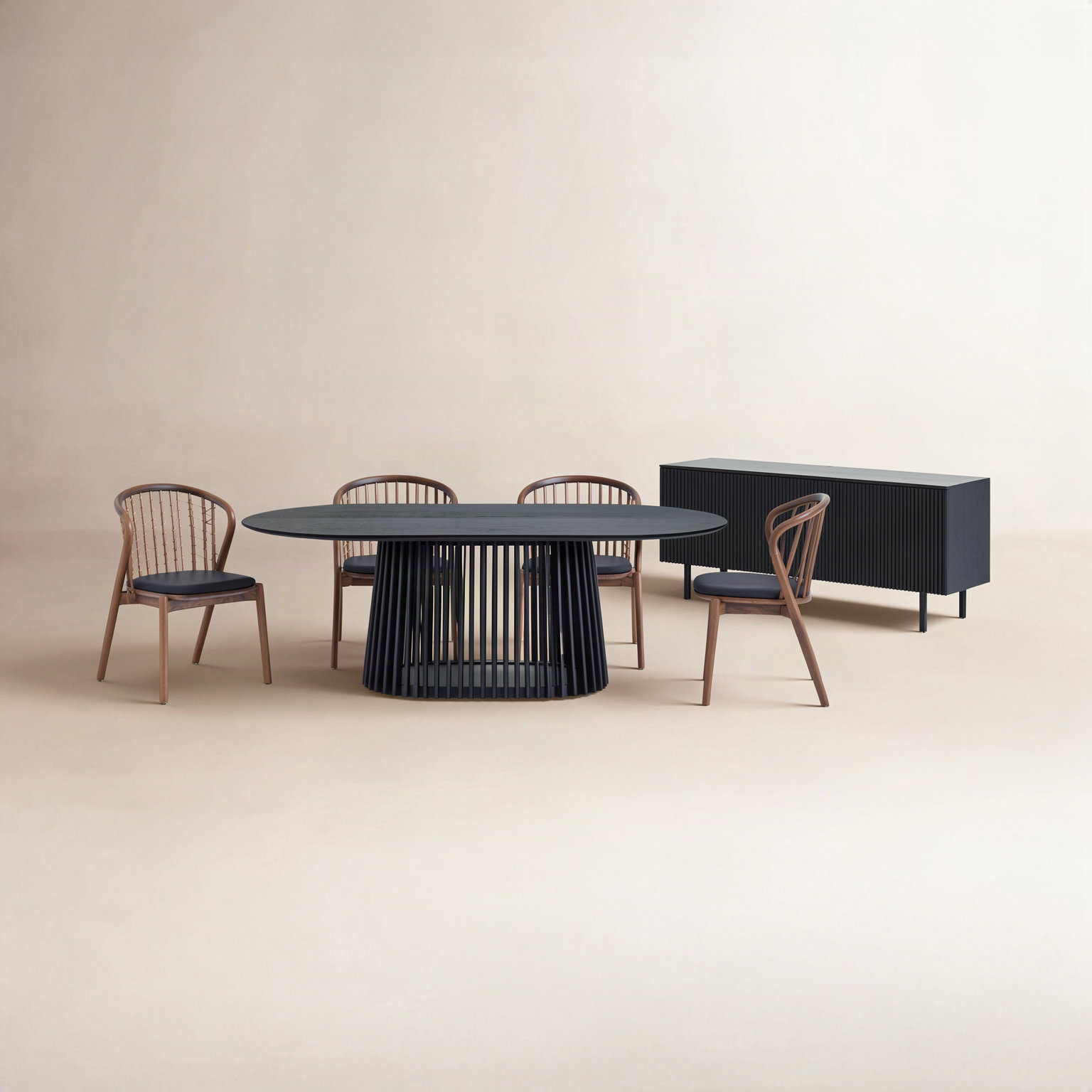 6 - Piece Extendable Dining Set, Black, Walnut
