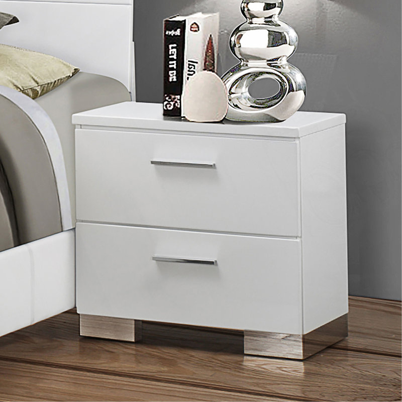 Table de chevet 2 tiroirs au fini blanc ultrabrillant
